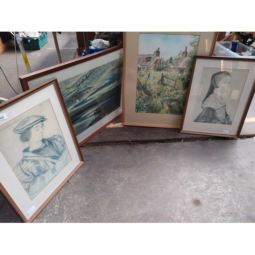 469 - Selection of framed art work to include watercolour titled 