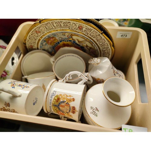 473 - Box of Royalty crested ware to include Aynsley and Royal Worcester.