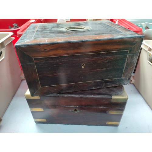 475 - Two antique jewellery boxes with fitted interior.