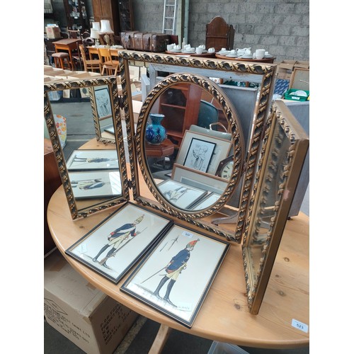 526 - Gold gilt framed dressing table mirror together with silver painted dressing table mirror.