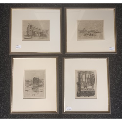 529 - A lot of five etchings  of Stanley Castle, Crookston Castle, Paisley Abbey interior and outside, Per... 