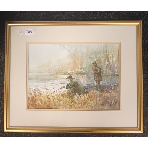 533 - Framed watercolour depicting men fishing, signed by the artist to the right hand corner. Dated '09
[... 