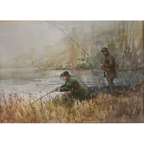 533 - Framed watercolour depicting men fishing, signed by the artist to the right hand corner. Dated '09
[... 