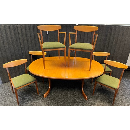 534 - Mid century teak G- Plan dining table with four chairs and two carvers. [Table-72x162x107cm]