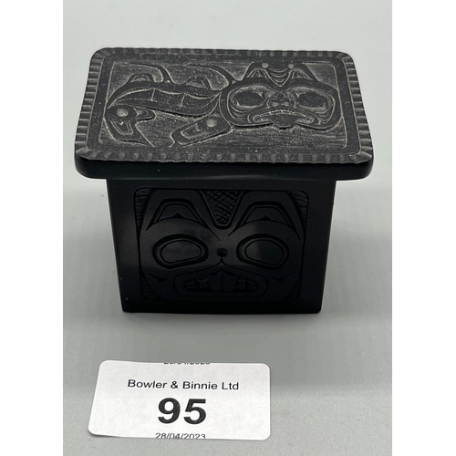 95 - After Denny Dixon, A Reproduction of Haida argillite carving- Dogfish Box. [4.5x6x4.5cm]