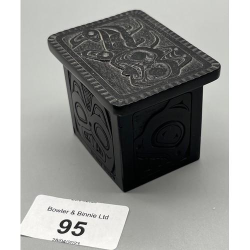 95 - After Denny Dixon, A Reproduction of Haida argillite carving- Dogfish Box. [4.5x6x4.5cm]