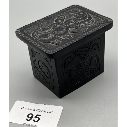 95 - After Denny Dixon, A Reproduction of Haida argillite carving- Dogfish Box. [4.5x6x4.5cm]