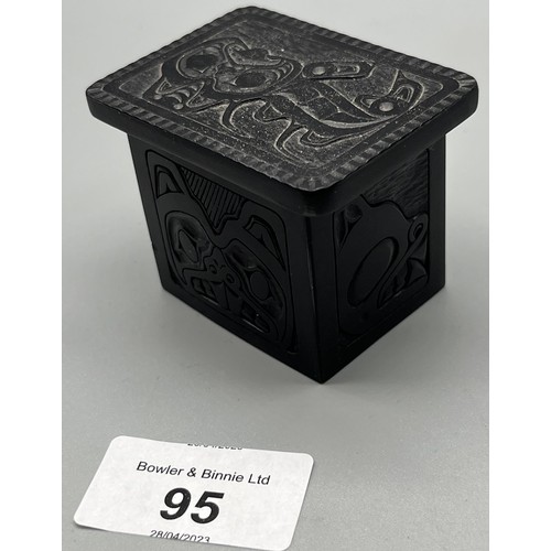 95 - After Denny Dixon, A Reproduction of Haida argillite carving- Dogfish Box. [4.5x6x4.5cm]