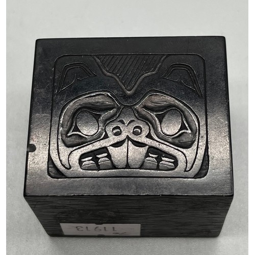 95 - After Denny Dixon, A Reproduction of Haida argillite carving- Dogfish Box. [4.5x6x4.5cm]