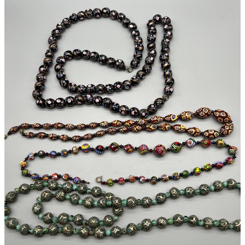 84 - A Selection of vintage Venetian art glass, art glass and metal worked bead necklaces.