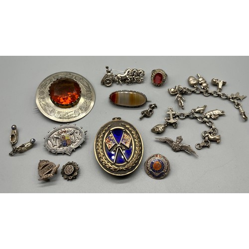 81 - A Collection of silver and jewellery items to include large Victorian London Silver and enamel penda... 