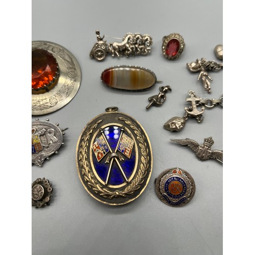 81 - A Collection of silver and jewellery items to include large Victorian London Silver and enamel penda... 