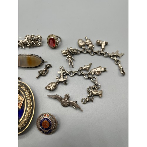 81 - A Collection of silver and jewellery items to include large Victorian London Silver and enamel penda... 