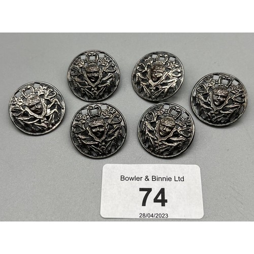 74 - A Set of 6 Art Nouveau inspired Birmingham silver buttons.