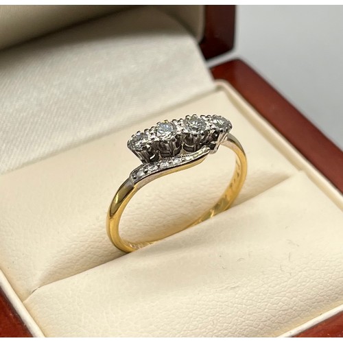 70 - Ladies 18ct yellow gold and diamond stone ring. Set with four round cut brilliant white diamonds. 0.... 