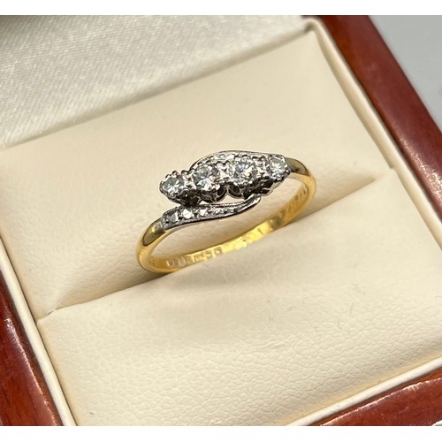 70 - Ladies 18ct yellow gold and diamond stone ring. Set with four round cut brilliant white diamonds. 0.... 