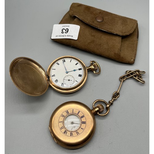 63 - Two antique gold plated pocket watches.