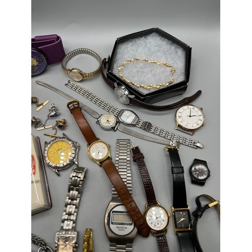 62 - A Collection of mixed watches, cuff links and pins. Watches include makes such as Timex, Sekonda and... 