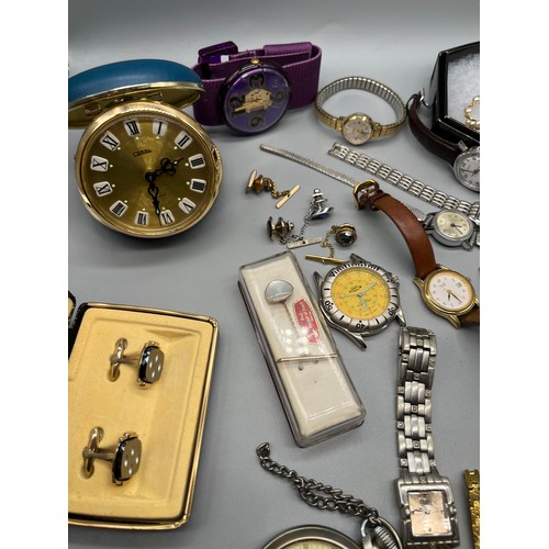 62 - A Collection of mixed watches, cuff links and pins. Watches include makes such as Timex, Sekonda and... 