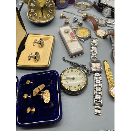 62 - A Collection of mixed watches, cuff links and pins. Watches include makes such as Timex, Sekonda and... 