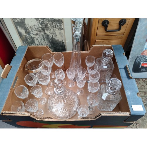 122A - Large box of Edinburgh Crystal and Thomas Webb decanters and glasses.