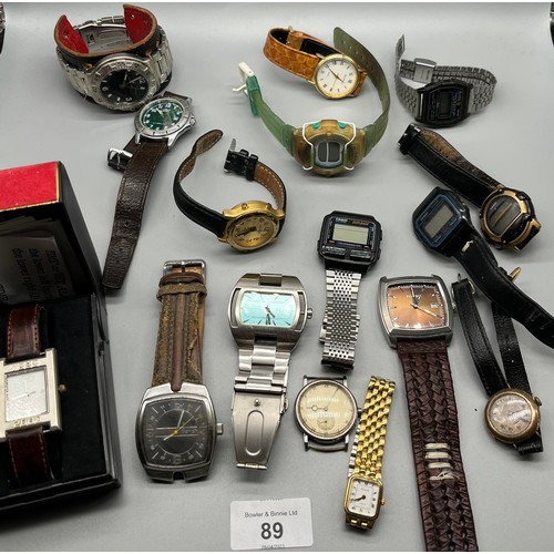 89 - A small box containing a collection of mixed watches to include Casio digital watches, Fossil, Bench... 