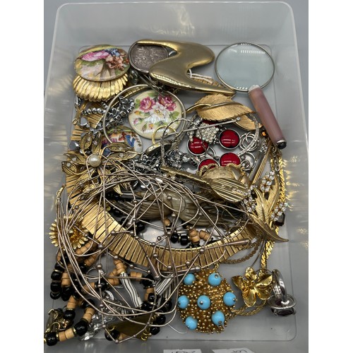 57 - Tray of costume jewellery to include 925 silver ring, silver bangle and Silver 1952 cufflinks with I... 