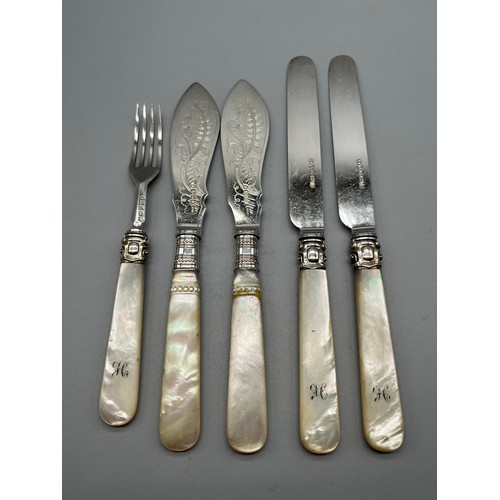 51 - A Small quantity of Silver and mother of pearl handle flatwares.