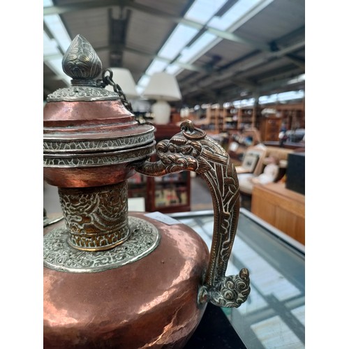 130A - Vintage Brass and Copper Tibetan Tea Pot with Asian Dragon Motif