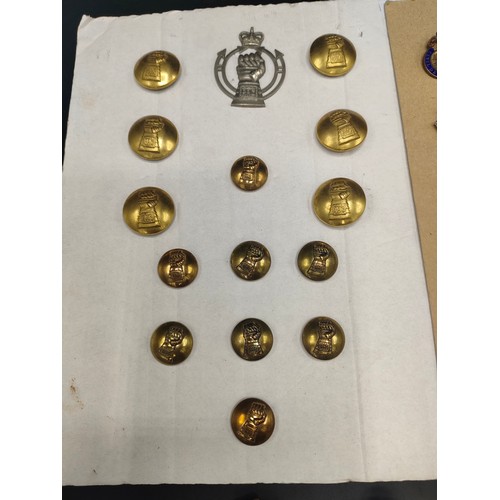 55 - Large selection of military badges, buttons and fire service badges to include RAC buttons and badge... 