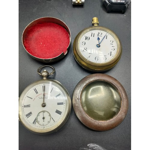 66 - A Box of wrist watches and pocket watches to include Birmingham silver hallmarked The Express Englis... 