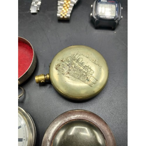 66 - A Box of wrist watches and pocket watches to include Birmingham silver hallmarked The Express Englis... 