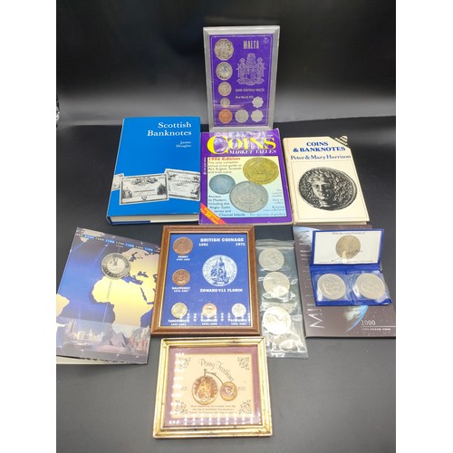 67 - Box of framed British coins and coin books