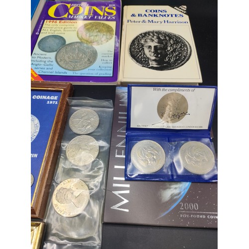 67 - Box of framed British coins and coin books