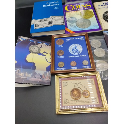 67 - Box of framed British coins and coin books