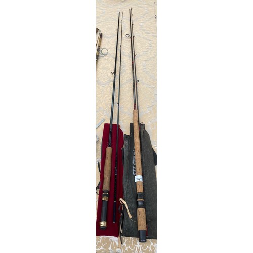 70 - Olympic Thoroughbred carbon fly rod and Silstar GT spinning rod and bags