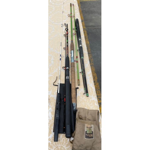 71 - Milbro Beachcomber rod, Fisheagle Hulk Boat rod, Silstar fishing rod and shakespeare spinning rod an... 