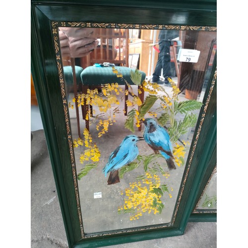 79 - A Pair of hand painted bird scene mirrors