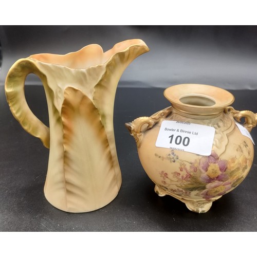 100 - Selection of Royal Worcester blush ivory vases and leaf jug