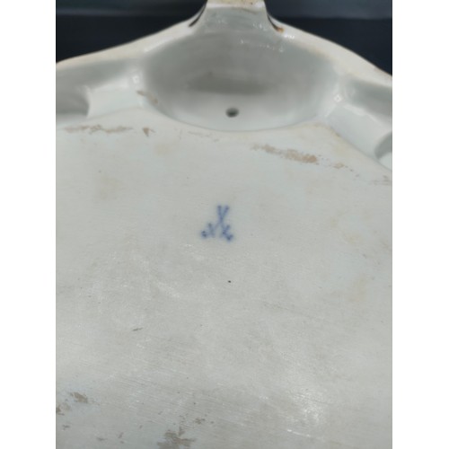 113 - Meissen porcelain ink well stand with cross swords marking. [As found]