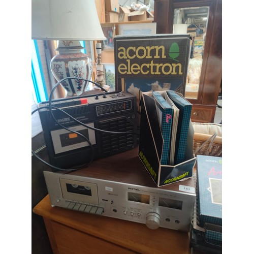 183 - Vintage Acorn electron computer with games , Rotel RD15f Stereo Cassette player, Binatone radio alon... 