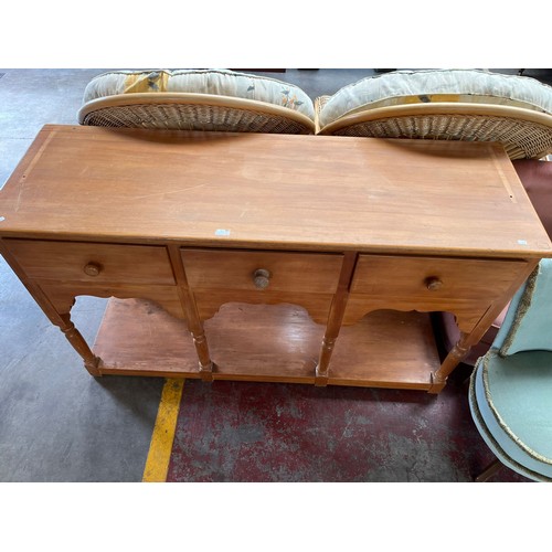 184 - A Pitch Pine 3 Drawer Sideboard