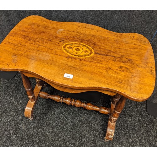 236 - 19th century side table, the shaped top with marquetry inlay, above shaped apron sides, raised on tu... 