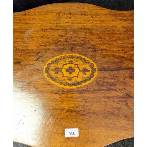 236 - 19th century side table, the shaped top with marquetry inlay, above shaped apron sides, raised on tu... 