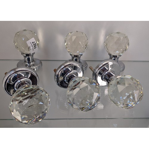 242 - Set of six Art Deco crystal cut faceted clear glass door handles [6]