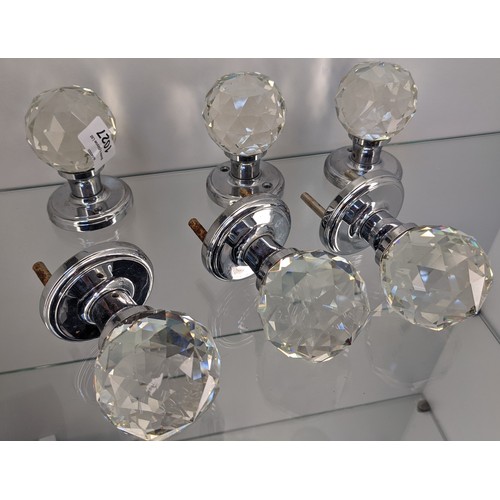 242 - Set of six Art Deco crystal cut faceted clear glass door handles [6]