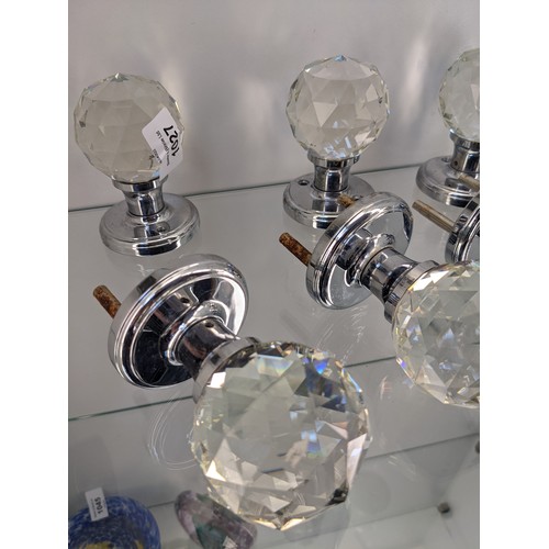 242 - Set of six Art Deco crystal cut faceted clear glass door handles [6]