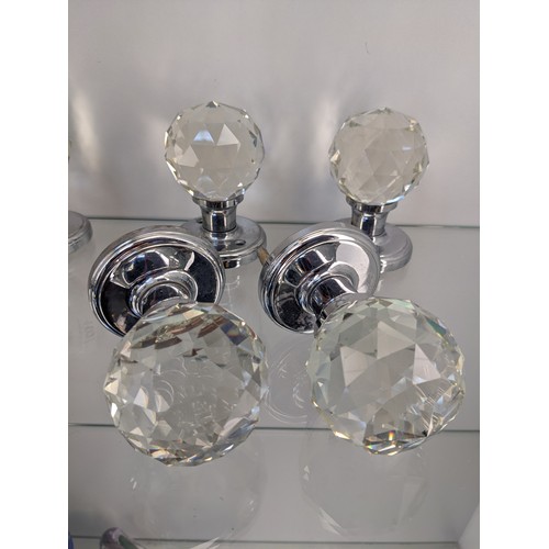 242 - Set of six Art Deco crystal cut faceted clear glass door handles [6]