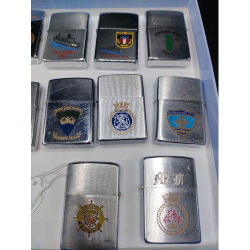 16A - A Collection of 10 vintage Naval Zippo lighters includes U.S.S. Detroit and U.S.S. Douglas.