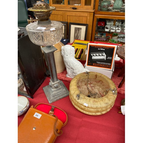 243 - A Large Victorian oil lamp along with Art deco Glass ceiling light